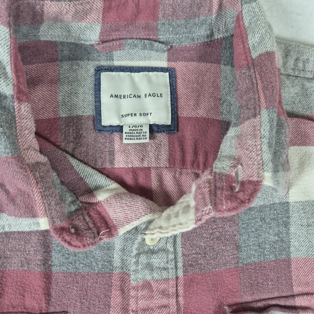 American Eagle Flannel Shirt Mens Large Long Sleeve Plaid "Super Soft" Granola - Picture 3 of 11